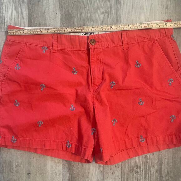Old Navy Shorts Womens Pink Coral Blue Embroidered Anchors Cotton Nautical Sz 14 - Picture 4 of 14